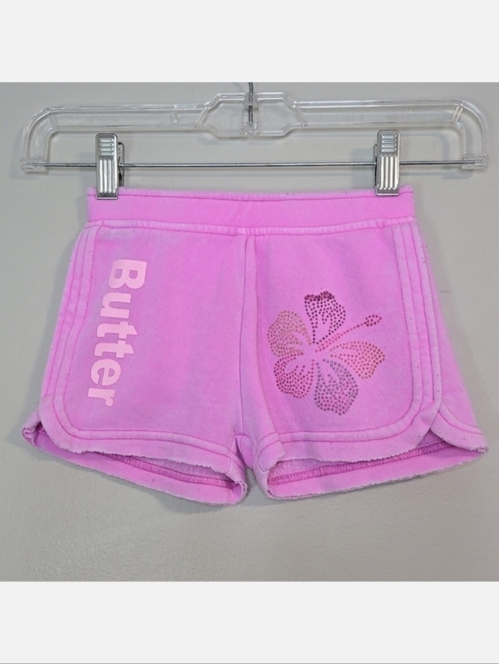 🌺🍍 BUTTER Kids Pink "Aloha" Hibiscus Sweat Shorts, Size 3T ~ PRELOVED